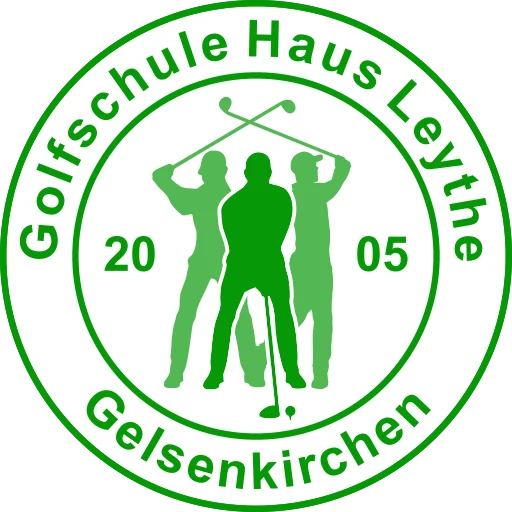 Logo der PGA Golfschule Haus Leythe mit Golfspielern und Schriftzug in Grün.